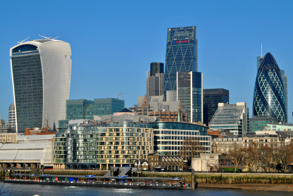Illustration of London's skyline with elements representing planning and development.
