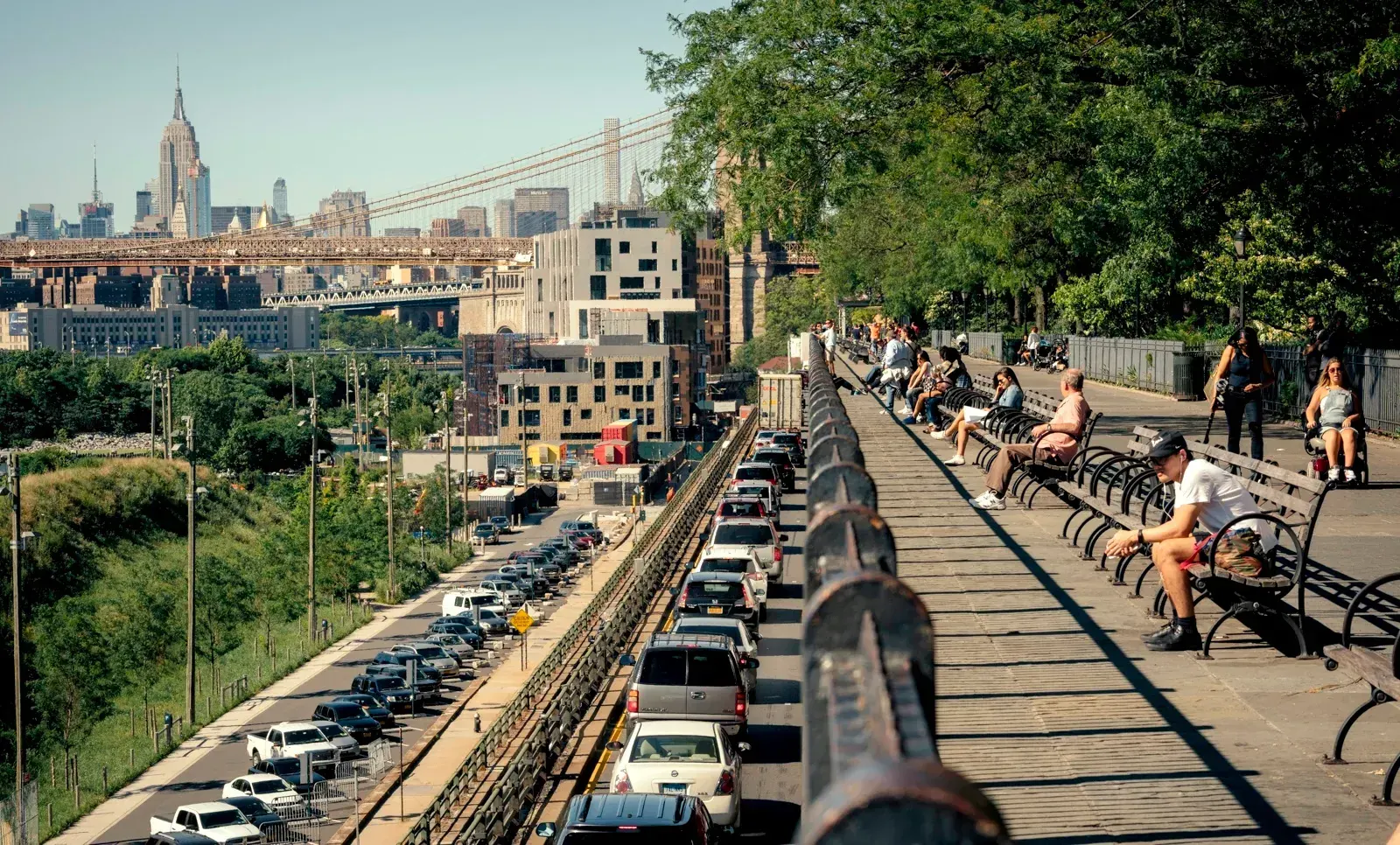 The aging triple cantilever section of the Brooklyn-Queens Expressway, a critical artery in New York City, showing signs of decay.