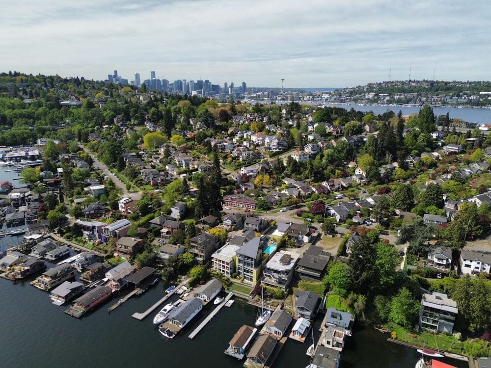 Skyline of Seattle, Washington, overlooking the Puget Sound.