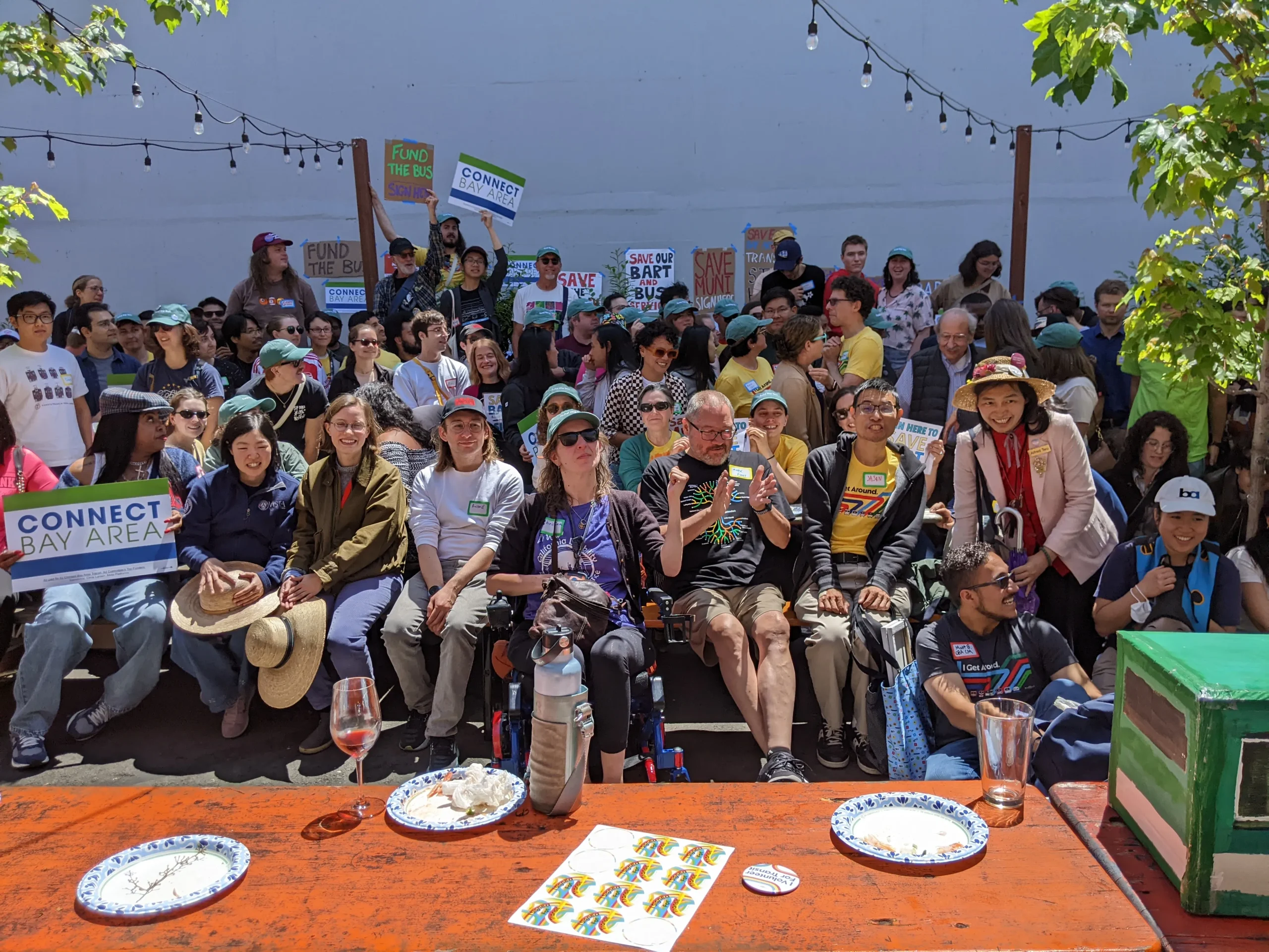 Advocates gathered at Two Pitchers Brewing in Oakland to celebrate the success of signature gathering for a regional transit funding measure.