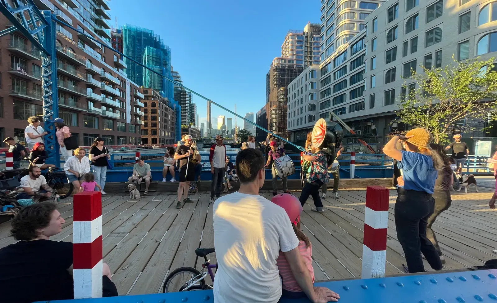 The historic Carroll Street Bridge in Brooklyn, now reopened as a car-free zone for pedestrians and cyclists.