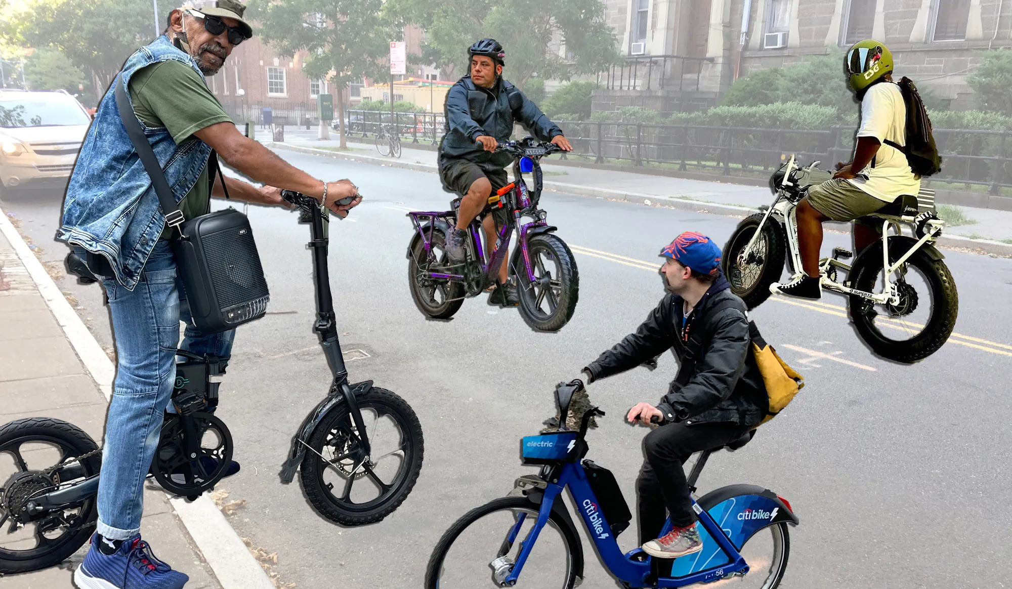 An electric bicycle is shown in a dedicated bike lane on a city street.