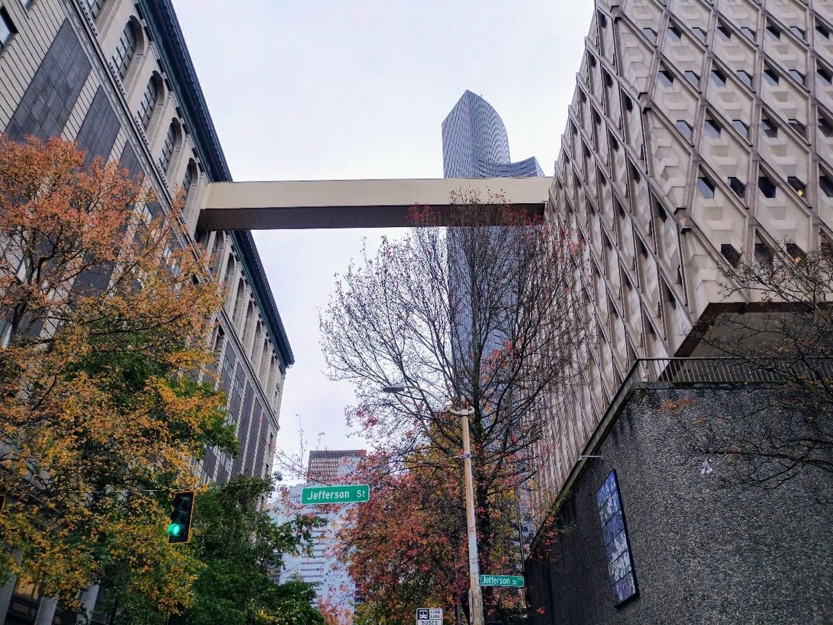 Exterior view of the King County government administration building in Seattle, Washington.