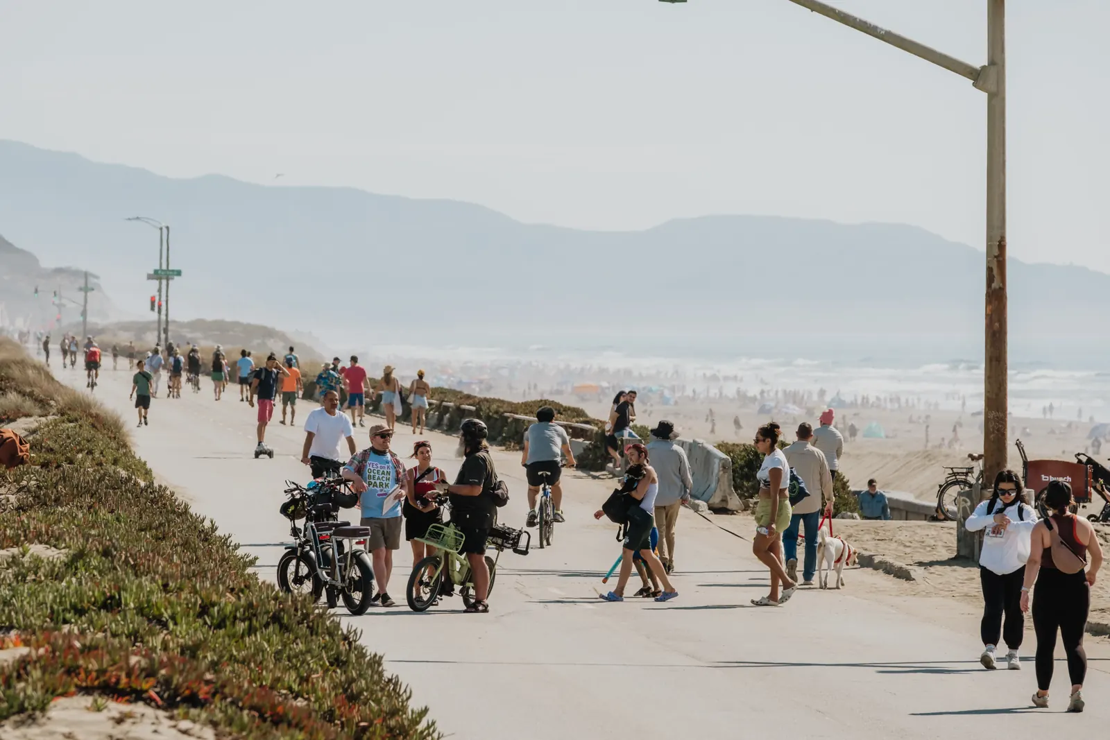 A view of Sunset Dunes Park in San Francisco, showing green space and its proximity to the ocean.