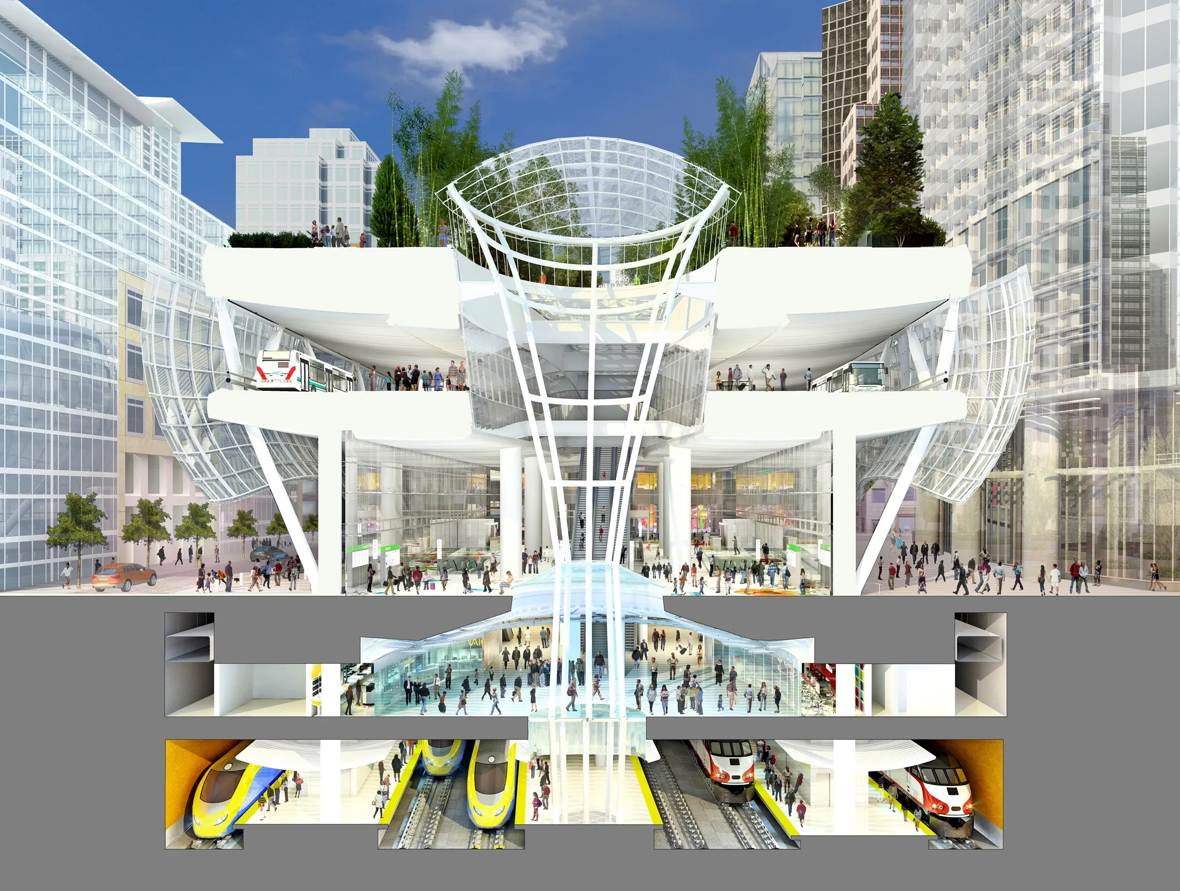 The empty train box beneath San Francisco's Salesforce Transit Center, awaiting rail connection.