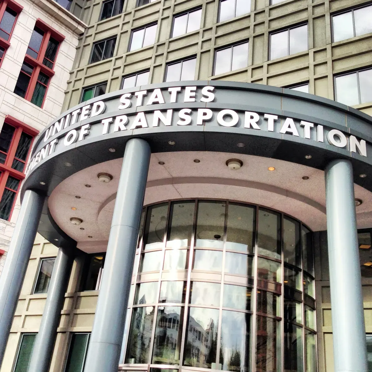 Exterior view of the US Department of Transportation headquarters building in Washington D.C.