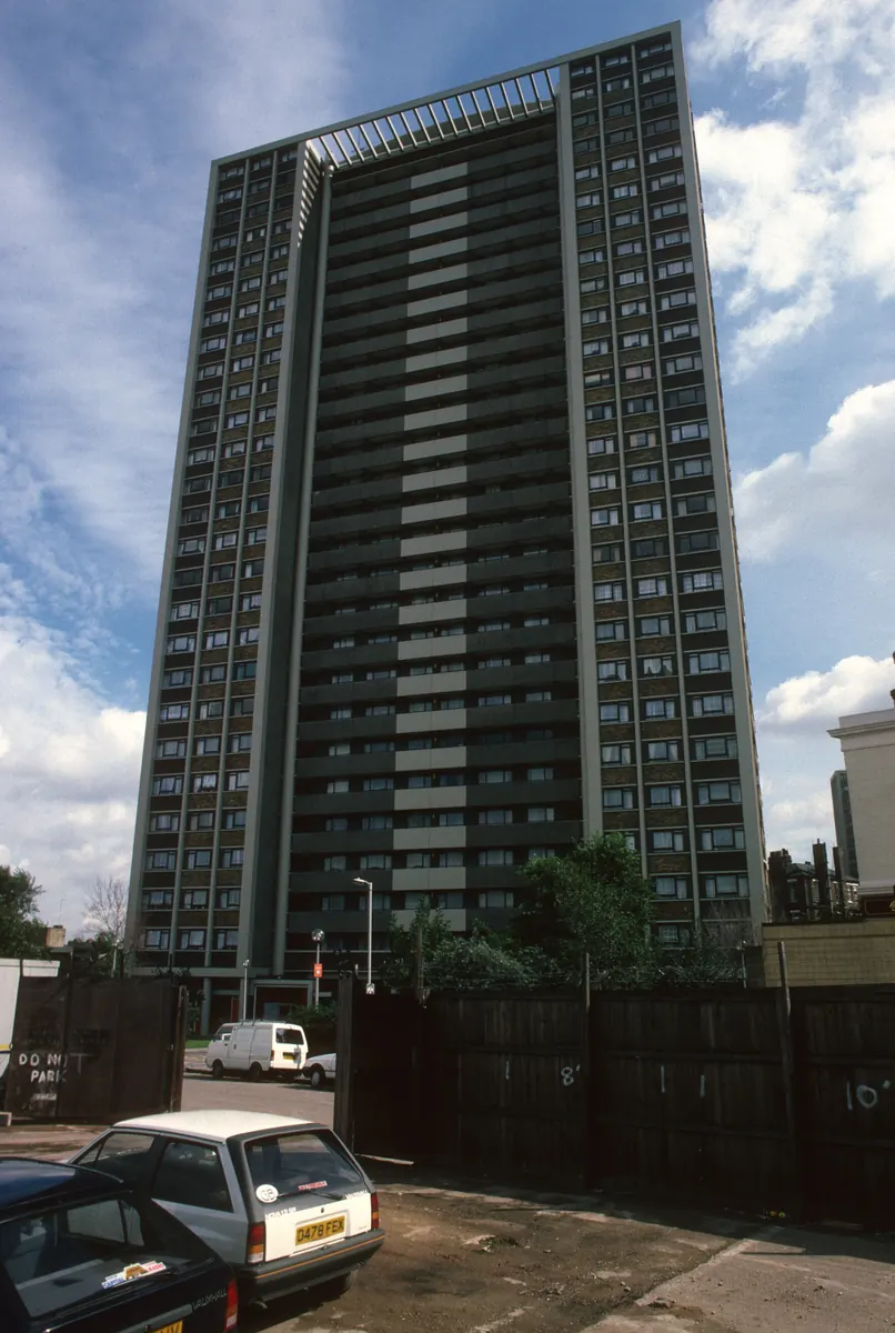 Exterior of a London borough council building showing visible maintenance needs and ageing infrastructure
