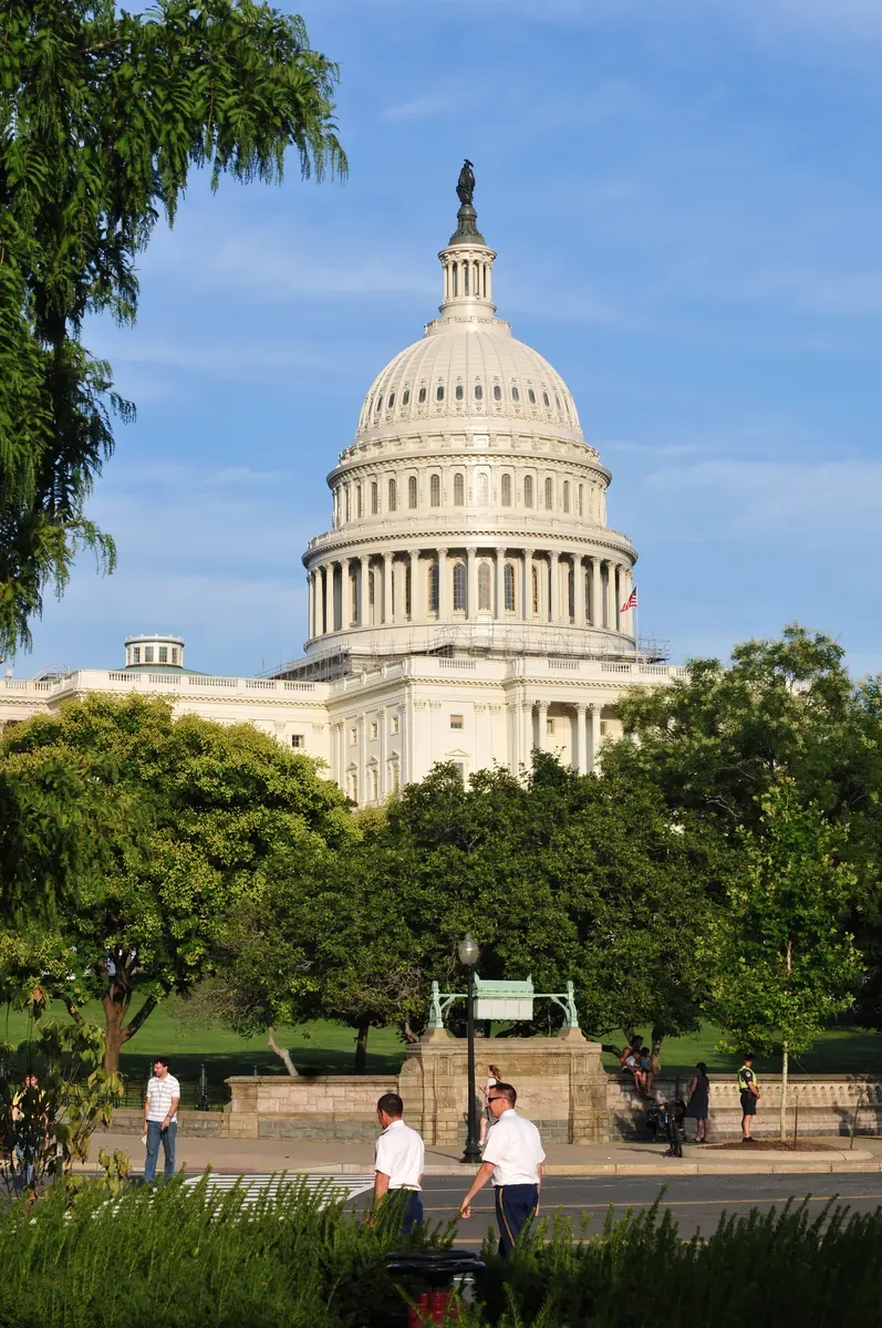 The US Capitol building in Washington DC, where Congress is debating surface transportation reauthorisation and budget cuts to transit and passenger rail.